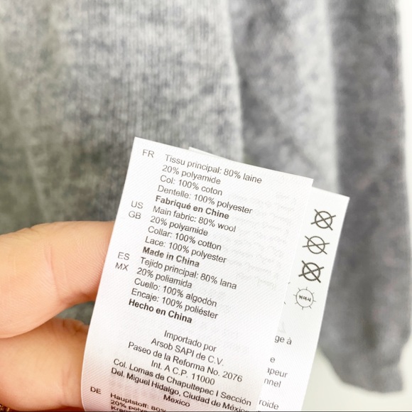 Sandro Carone Sweater Grey Wool Ruffle neck Small - Picture 7 of 9